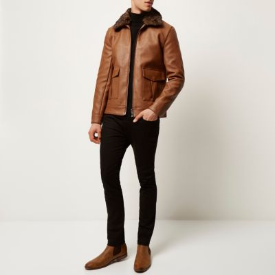 Brown leather-look jacket